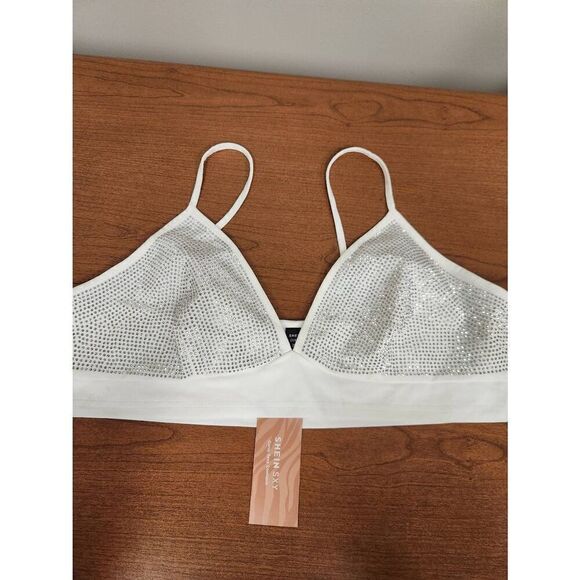 NWT Shein Sxy 2x white rhinestone studed top - Picture 1 of 5
